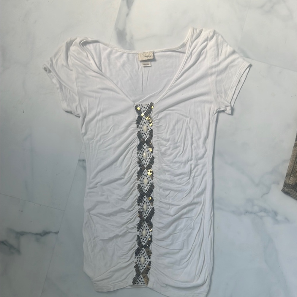 White Sequin Embellished Women's Top